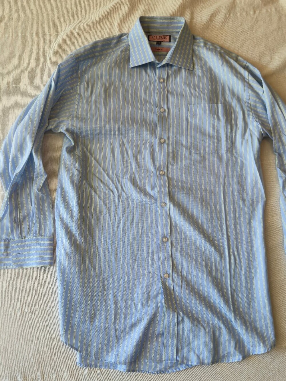 Thomas Pink Traveller Men's Dress Shirt Blue Striped Size 17-36½